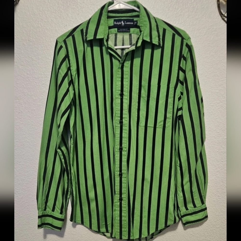 Ralph Lauren Lime Green & Black Vertical Stripe Button-Down Shirt